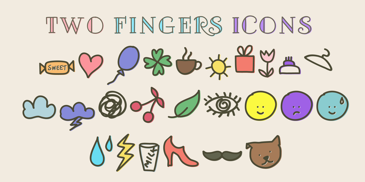 Beispiel einer Two Fingers Icons Rough-Schriftart